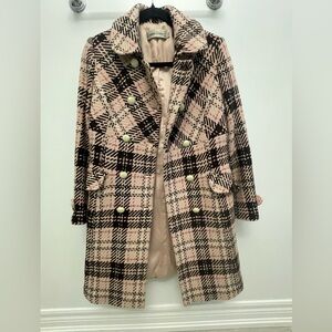 Vintage Wool Pink Plaid Double-Breasted Women's Coat